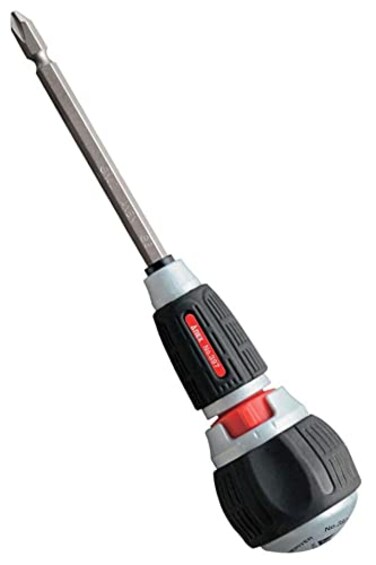 ANEX Ratcheting Screwdriver Ball Handle Japanese Heavy Duty Magnetic Bit Set Phillips2 Flat Head6 Quick Ball Grip 72 Gear Ratchet Screwdriver Made in JAPAN