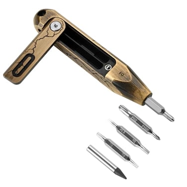 OKNIFE Otacle D1 Cracked Brass Small EDC Multi Bit Pocket Screwdriver 8 in 1 Mini Precision Screwdriver Set S2 Steel Magnetic Bits for Work or Daily Use