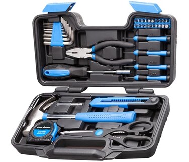 CARTMAN 39Piece Home Tool Set Kit Essential Household Hand Tools with Plastic Storage Case Blue