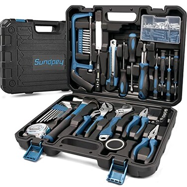 Sundpey Home Tool Kit 148Pcs Household Basic portable Hand Repair Tool Set with Case Ratcheting Screwdriver Hex Key Pliers Wrench Voltage Tester Water Pump Plier for Men Women
