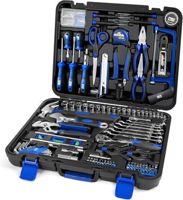 Prostormer 259Piece Tool Kit General Household Hand Tool Set with Plastic Storage Toolbox Portable Complete Repair Tool Box for Home and Car Blue