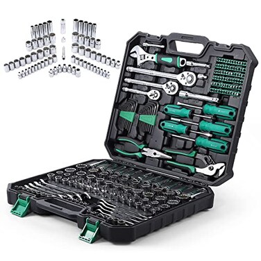 Towallmark 213 Piece Mechanic Tool Set and Socket Wrench Set SAE and Metric Household Hand Tool Kit CrV Constructed HomeAuto Repair Tool Sets with Storage Case