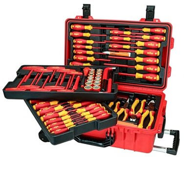 Wiha 32800 Insulated Electrician Tool Set 80Piece VDE Screwdriver Pliers Socket Nut Driver Kit with Rolling Case 1000V Rated 10000V Tested