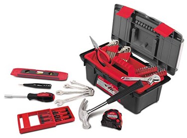 Apollo Tools 53 Piece Household Tool Set Includes Tools and Tool Box with a Selection of Most Needed Tools for Basic DIY Repairs Maintenance and Crafts Red