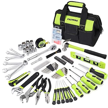FASTPRO 236Piece Home Repairing Tool Set Mechanics Hand Tool Kit with 12Inch Wide Mouth Open Storage Bag Household Tool Set for DIY Home Maintenance Green