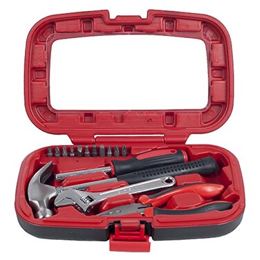 Stalwart 15Piece Tool Set Household Tool Kit with Hammer MultiBit Screwdriver Set Pliers Wrench Tools and Equipment for DIY Projects by Red