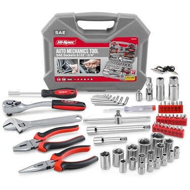 Hi-Spec HiSpec Tools 67pc SAE Auto Mechanics Hand Tool Kit Set Complete Car Motorcycle Engine Garage Repairs with Sockets Ratchet Wrench Pliers More