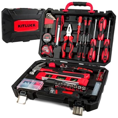 KITLUCK 138piece Home Tool Kit Household Hand Repair Tool Set for men Portable Basic Tool box Set with Tools Screwdriver Plier Wrench Socket Harmer Rule etc for Home and Car