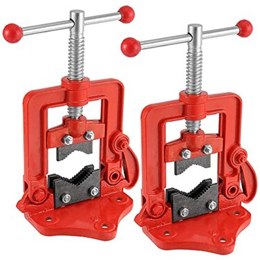 MUKCHAP 2 Pack Forged Pipe Vise 0424 Inches1060mm Pipe Vice Bench Vise Heavy Duty Cast Iron Pipe Vise for Plumbers Mechanic Red