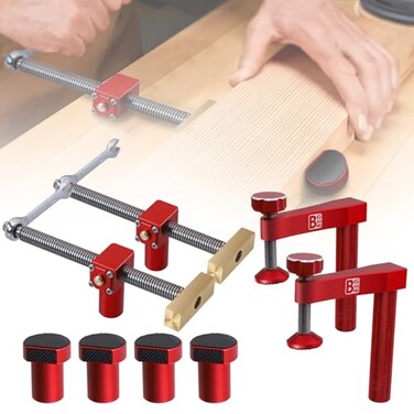 BGASNW Bench Dogs Clamp Set Woodworking Clamps with 4 Bench Dogs for 34 Inch 19mm Workbench Dog Hole Adjustable Dog Hole Clamp with 2 Ratchet Wrenches Workbench Accessories for Woodworking Clamp