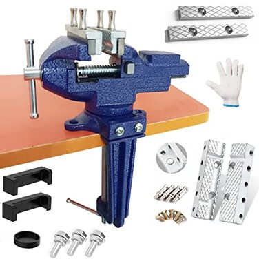 MYTEC Bench Vise or Table Vise multifunctional jaw multifunctional Combined Vise with Quick Adjustment Universal Rotate 360 Work ClampOn Vise 33 blue