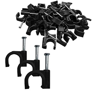 Stevenca 100PCS Black Half Clamp JHook with Nail 16mm Pex Clamps Nail in Cable Clips Ethernet Cable Nails Wire Clips Cable Tacks Pex Hangers for Tubing Pipe Pex Cable Pipe Support
