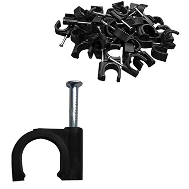 Stevenca 100PCS Black Half Clamp JHook with Nail 20mm Pex Clamps Nail in Cable Clips Ethernet Cable Nails Wire Clips Cable Tacks Pex Hangers for Tubing Pipe Pex Cable Pipe Support