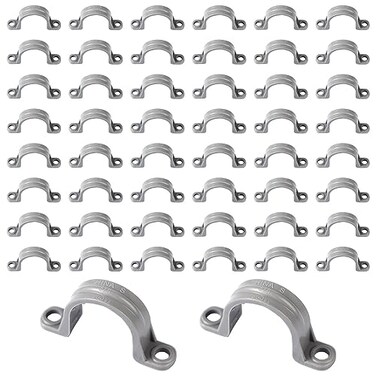 Tinwalor 50Pcs PVC Pipe Straps 2 Holes Plastic Conduit Strap Pipe Clamps Supports Conduit Clamp Pipe Mounting Bracket Clips for PVC Pipes Conduit Cables Hose 34 Inch