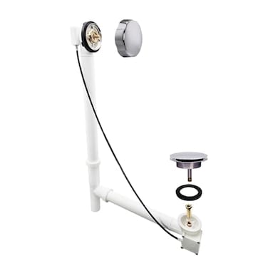Westbrass D50P27TLE26 27 Cable Drive Standard Bath Drain Trim Kit with Rotary Overflow Cover Knob PopUp Stopper and Poly Tubular Pipes Fittings Polished Chrome