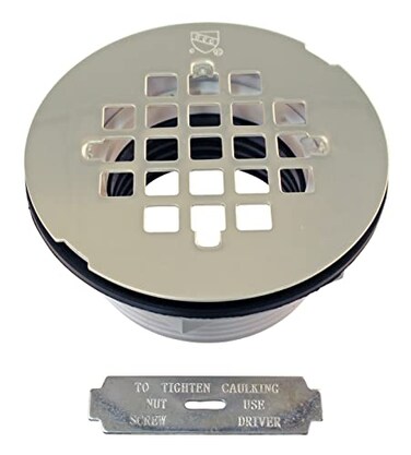 Westbrass D206P05 2 NoCaulk PVC Compression Shower Drain with 414 Round Grid Cover Polished Nickel