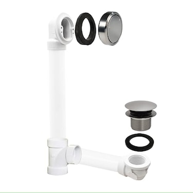 Westbrass R493CHPM07 Bathtub Trim Kit with Patented Deep Soak 2Hole Overflow Cover and TipToe Drain Plug Sch 40 Plumbers Pack Satin Nickel