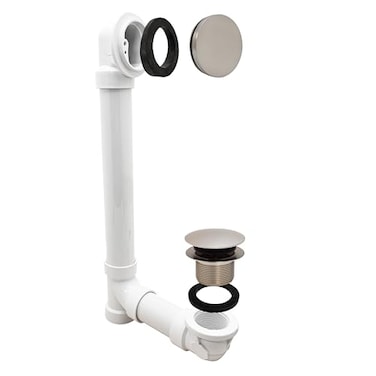 Westbrass 493244H07 12 4 Bath Waste Overflow Assembly with TipToe Drain Plug and Illusionary FaceplateSCH 40 PVC Pipe 1Pack Satin Nickel