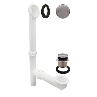 Westbrass 59324407 14 x 112 White Tubular Bathtub Waste Overflow Assembly with TipToe Drain Plug and 2Hole Faceplate Satin Nickel