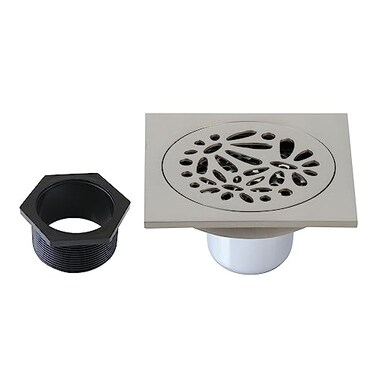 Kingston Brass Floral 4 Brass Square Grid Shower Drain with Hair Strainer Brushed Nickel