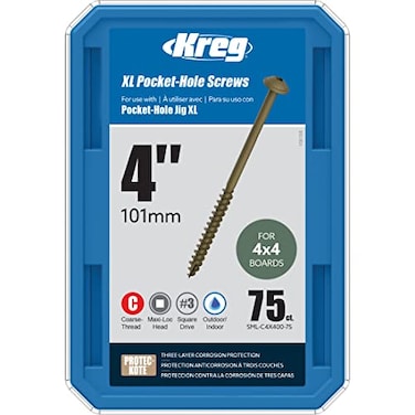 Kreg ProtecKote Pocket Screws SMLC4X40075 Weather Resistant Pocket Screws 4Inch Coarse Thread MaxiLoc Head Outdoor 75 Count