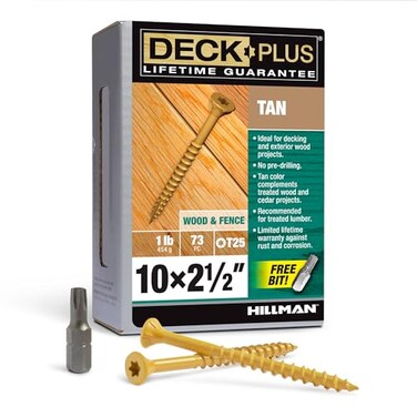Deck Plus 48415 Exterior Wood Screws 10 x 212 4Layer Epoxy Coated TorxStar Drive Included Coarse Thread Decking Screws Outdoor Rust Resistant Tan 73pcs