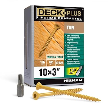 Deck Plus 3 Inch Epoxy Coated Exterior Wood and Fence Screws 10 x 3 TorxStar Drive Included Coarse Thread Outdoor Rust Resistant Decking Screw Tan 1lb Box 365 Pieces 48418