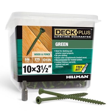 Deck Plus 312 Inch Epoxy Coated Exterior Wood and Fence Screws 10 x 312 TorxStar Drive Included Coarse Thread Outdoor Rust Resistant Decking Screw Green 5lb Box 275 Pieces 48408