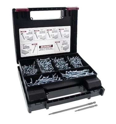 Milescraft 5200 Pocket Screw Kit 700 Piece T20 Zinc Coated Screw Set with 6 Sizes 3in 6in Torx Drivers Included