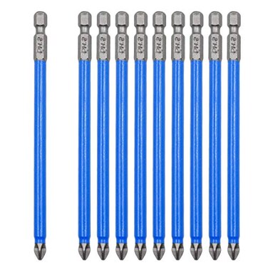 Biaungdo 10pcs Magnetic Long Hex Phillips Screw Head Electric Screwdriver Bits Set PH2 x 127MM