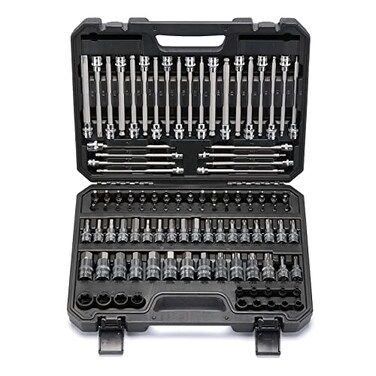 Mayouko 107Piece Bit Socket Set 14 38 and 12 Drive TorxHexBall End Hex SAEMetric S2 Steel Bits