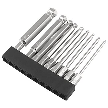 LDEXIN 9Pcs Ball End Hex Head Screwdriver Bits Set 15mm 2mm 25mm 3mm 4mm 5mm 6mm 8mm 10mm Magnetic Tips Ball End Drill Bit Magnetic with 14 Inch Hex Shank 75mm Length