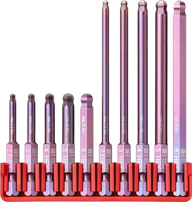 PB Swiss Tools Hex Bit Block PB E6714 CN 100 Swiss Made 10Piece Bit Set with 10 Long E6 14 PrecisionBits and Ball End Sized 256 mm