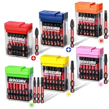 Geinxurn 90 Pieces Impact Screwdriver Bits Set with Colorful Boxes 2 Magnetic PH2PZ2SQ2T10T15 T20T25T30 S2 Steel Multi Driver Bits