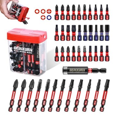 Geinxurn 43Pieces Impact Screwdriver Bits Set with Colorful Boxes Magnetic PhillipsPoziSquareTorxHex S2 Steel Multi Driver Bits