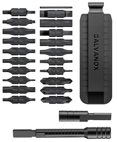 Galvanox 23PC Accessories Set Compatible with Leatherman MultiTools 59HRC Hardened DoubleSided 21 Piece Bit Kit with Driver Extender Hex Adapter and Sheath Holder Black