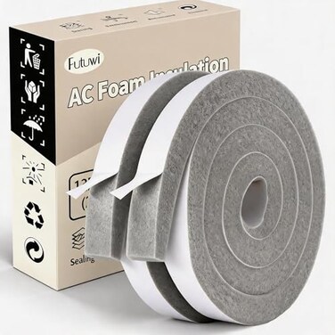 Futuwi Air Conditioner Foam2 Rolls 1 Inch Wide X 1 Inch Thick Total 13 Feet Long AC Foam Weather Stripping Insulation Tape for Face Shields Headband65ft x 2 Rolls