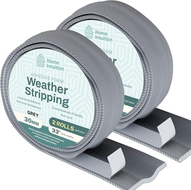Home Intuition 396 Inch Weather Stripping Window Door Seal Strip 33 Feet Self Stick Weatherstrip Gap Draft Blocker Grey