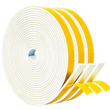 Yotache White Windows Doors Insulation Seal Tape 3 Rolls 12 x18 Adhesive Foam Gasket for Weather Stripping Cabinet Door Frame Total 50 Feet Long 3 X 165 Ft Each