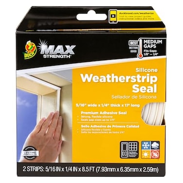 Duck Brand Max Strength Silicone Weatherstrip Seal for Doors and Windows SelfAdhesive Fits Medium Gaps from 1814 Inches 31 in x 25 in x 17 ft White
