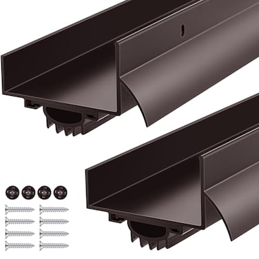 MorningRo 2 Pcs 134 x 36 U Shaped Aluminum Door Sweep for Bottom of Door with Drip Cap Screwon Metal Weather Stripping Seal Draft Stopper Threshold for Exterior Front Doors Brown