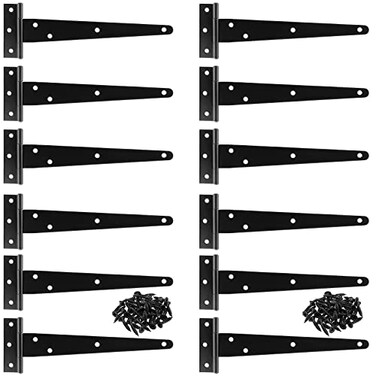 SEUNMUK 12 Pack 6 Inch T Strap Door Hinges Barn Door Hinges with 72 Mounting Screws Black Barn Gate Hinges for Fence Cabinet Shutter Gate Shed