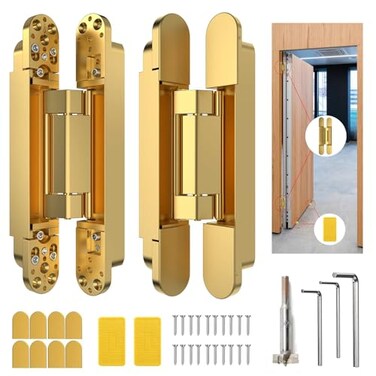 Lipshome 97 Hidden Door HingeConcealed HingesInvisible HingesInvisible Door Silent 180 Degree Swing Hinge 3Way Adjustable Butt 97 x 33 x 1inch Golden 97 inches