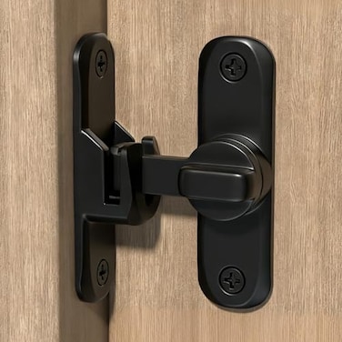 DOUBLE 2 C Barn Door Lock 90180 Degree Gate Latches Zinc Alloy Right Angle Door Lock Latch Barn Door Hasp Latch for PushSlidingBarn Door 1 Black