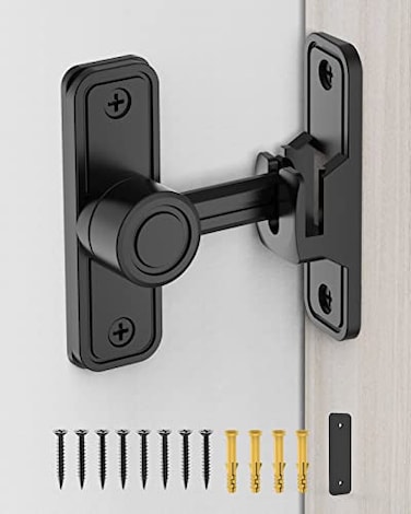 Mbotnee Heavy Duty Gate Latches 90 Degree Right Angle Barn Door Lock AntiTheft Sliding Door Lock Latch for Wooden Fence Garden Bathroom Outdoor Garage Window Include Screw Black
