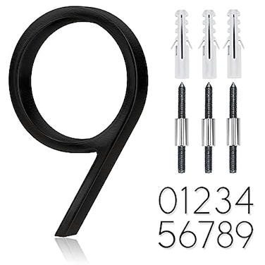OLADOT 5 Stainless Steel Floating House Number Metal Modern House Numbers Mailbox Decor Number with Nail Kit Coated Black 9 or 6
