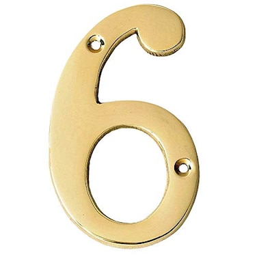 A10SHOP Motif 4Inch Solid Brass Lacquered Polished Mailbox Numbers House Numbers For Outside Address Plaques for House Numbers Outdoor Decor Number 6