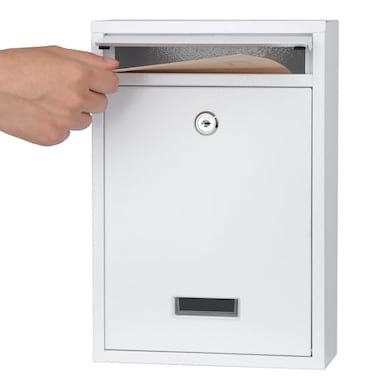 KYODOLED Mailbox for Outside Wall Mount Locking Mailbox Security Drop Box with Key Lock for Letters Cash Cards Steel Mail Box for House Office School 124H x 854L x 335W Inches White