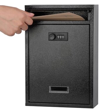 KYODOLED Locking Wall Mount Mailbox Mail Boxes with Combination Lock for Outside Security Cash Key Letter Drop Box with Code for House Office School124H x 854L x 335W Inches Black