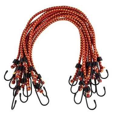 Stalwart Bungee Cords 10Pack Virgin Rubber 24Inch Cordage with HeavyDuty VinylCoated Hooks and Fabric Wrapping by Red